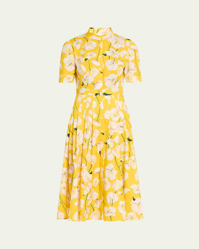 Floral-Print Stretch Cotton Shirt Dress